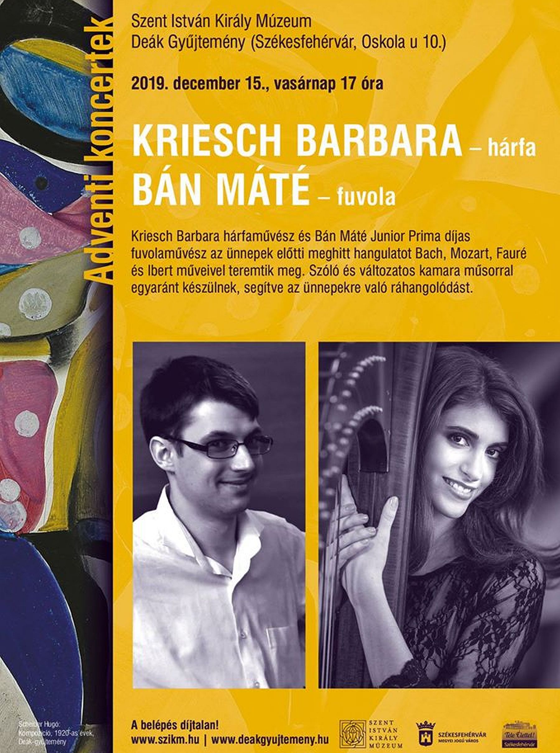 Kriesch Barbara és Bán Máté adventi koncertje vasárnap a Városi Képtárban